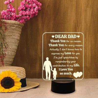 Dear Dad Engraved Night Lamp with Warm White Light Dad Birthday Gifts from Son Gift for Father Day Express Your Love for Dad