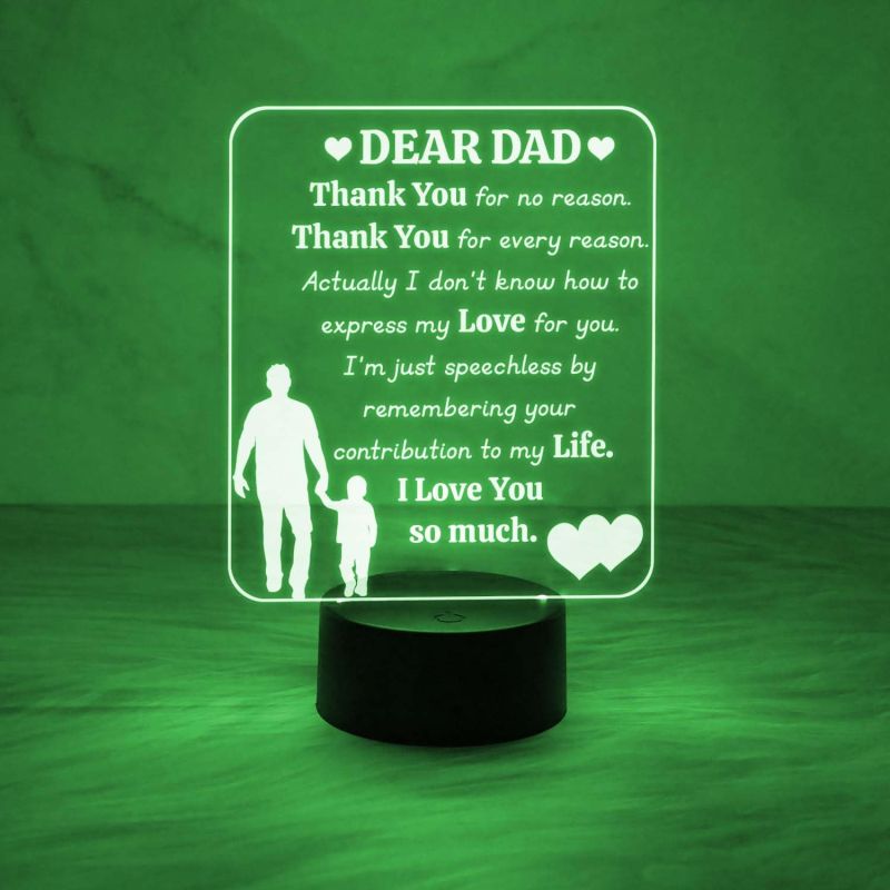 Dear Dad Engraved Night Lamp with Automatic Color Changing Light Dad Birthday Gifts from Son Gift for Father Day Express Your Love for Dad