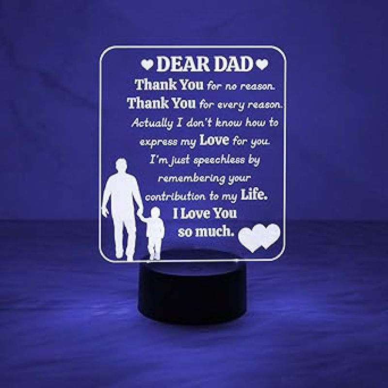 Dear Dad Engraved Night Lamp with Automatic Color Changing Light Dad Birthday Gifts from Son Gift for Father Day Express Your Love for Dad