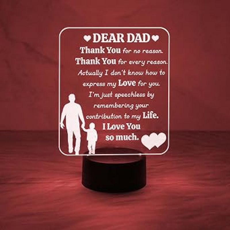 Dear Dad Engraved Night Lamp with Automatic Color Changing Light Dad Birthday Gifts from Son Gift for Father Day Express Your Love for Dad