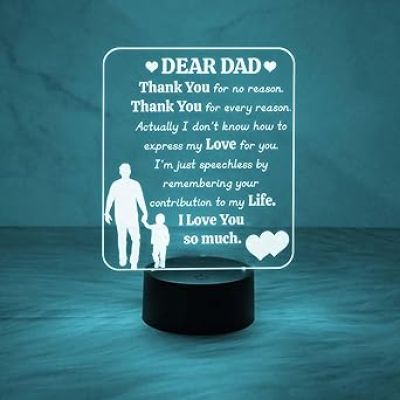 Dear Dad Engraved Night Lamp with Automatic Color Changing Light Dad Birthday Gifts from Son Gift for Father Day Express Your Love for Dad