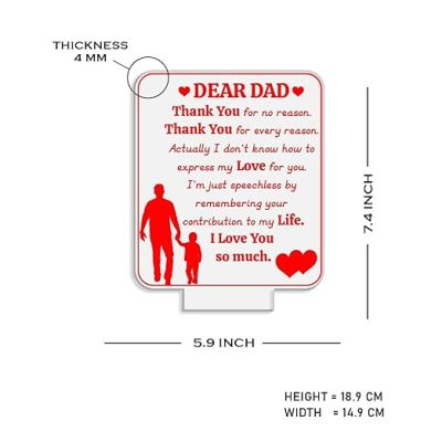 Dear Dad Engraved Night Lamp with Automatic Color Changing Light Dad Birthday Gifts from Son Gift for Father Day Express Your Love for Dad