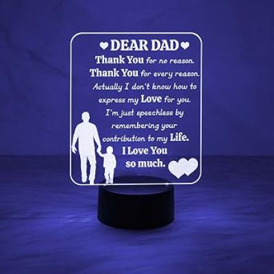 Dear Dad Engraved Night Lamp with Automatic Color Changing Light Dad Birthday Gifts from Son Gift for Father Day Express Your Love for Dad