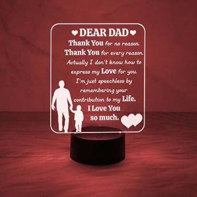 Dear Dad Engraved Night Lamp with Automatic Color Changing Light Dad Birthday Gifts from Son Gift for Father Day Express Your Love for Dad