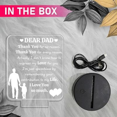 Dear Dad Engraved Night Lamp with Automatic Color Changing Light Dad Birthday Gifts from Son Gift for Father Day Express Your Love for Dad