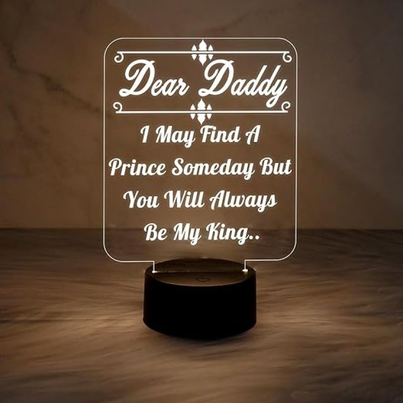 Dear Daddy Engraved Night Lamp with Warm White Light Best Birthday Gift for Dad from Daughter Gift for Father