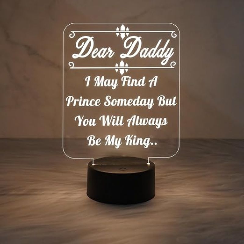 Dear Daddy Engraved Night Lamp with Warm White Light Best Birthday Gift for Dad from Daughter Gift for Father