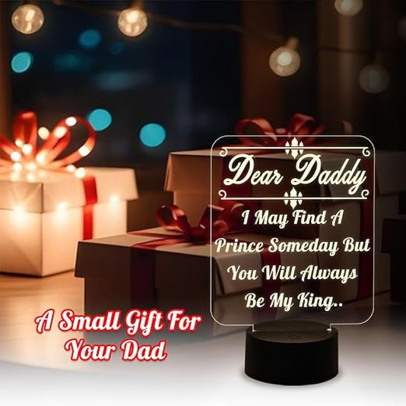 Dear Daddy Engraved Night Lamp with Warm White Light Best Birthday Gift for Dad from Daughter Gift for Father