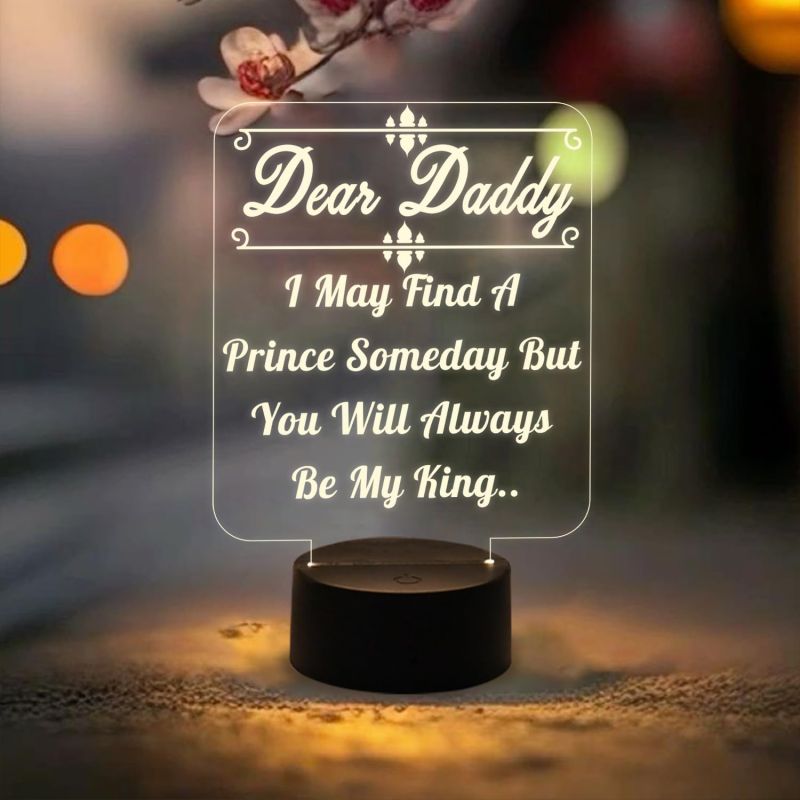 Dear Daddy Engraved Night Lamp with Warm White Light Best Birthday Gift for Dad from Daughter Gift for Father