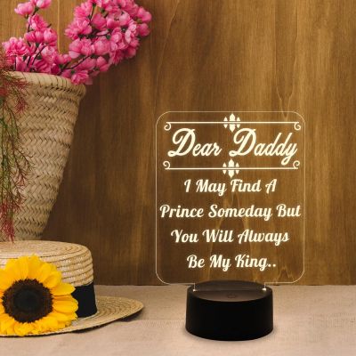 Dear Daddy Engraved Night Lamp with Warm White Light Best Birthday Gift for Dad from Daughter Gift for Father