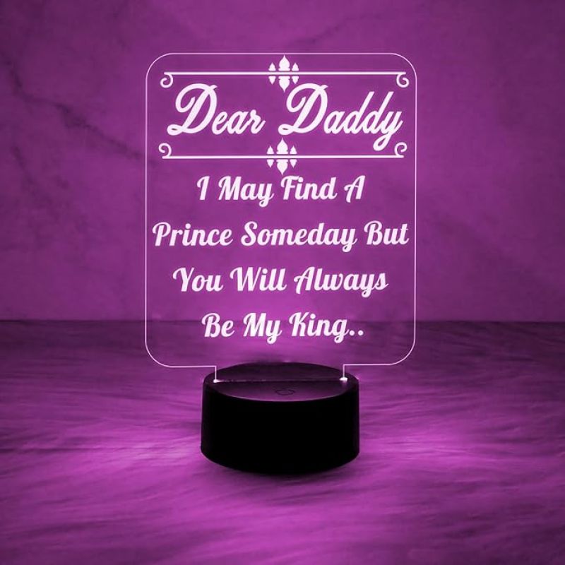 Dear Daddy Engraved Night Lamp with Automatic Color Changing Light Best Birthday Gift for Dad from Daughter Gift for Father