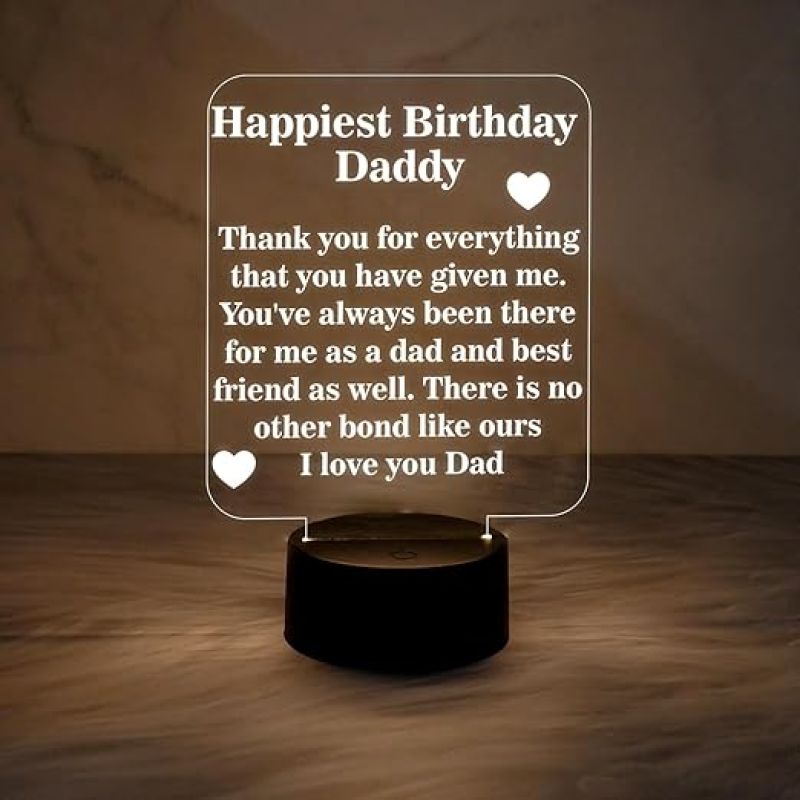 Happiest Birthday Daddy Engraved Quote Night Lamp Warm White Light Birthday Gift for Dad