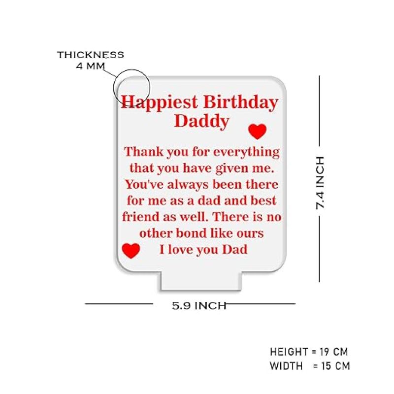 Happiest Birthday Daddy Engraved Quote Night Lamp Warm White Light Birthday Gift for Dad