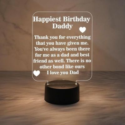 Happiest Birthday Daddy Engraved Quote Night Lamp Warm White Light Birthday Gift for Dad