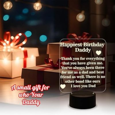 Happiest Birthday Daddy Engraved Quote Night Lamp Warm White Light Birthday Gift for Dad