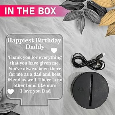 Happiest Birthday Daddy Engraved Quote Night Lamp Warm White Light Birthday Gift for Dad