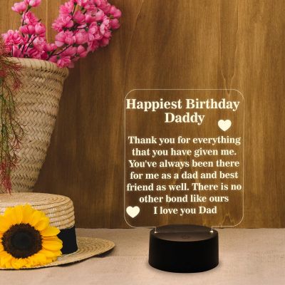 Happiest Birthday Daddy Engraved Quote Night Lamp Warm White Light Birthday Gift for Dad