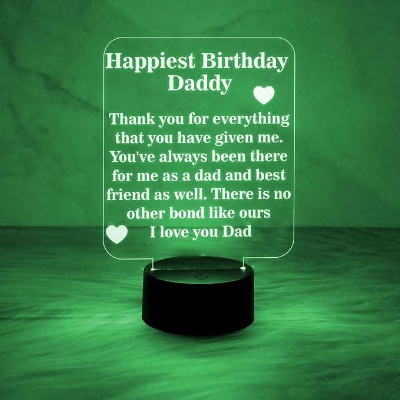 Happiest Birthday Daddy Engraved Quote Night Lamp Automatic Color Changing Light Birthday Gift for Dad