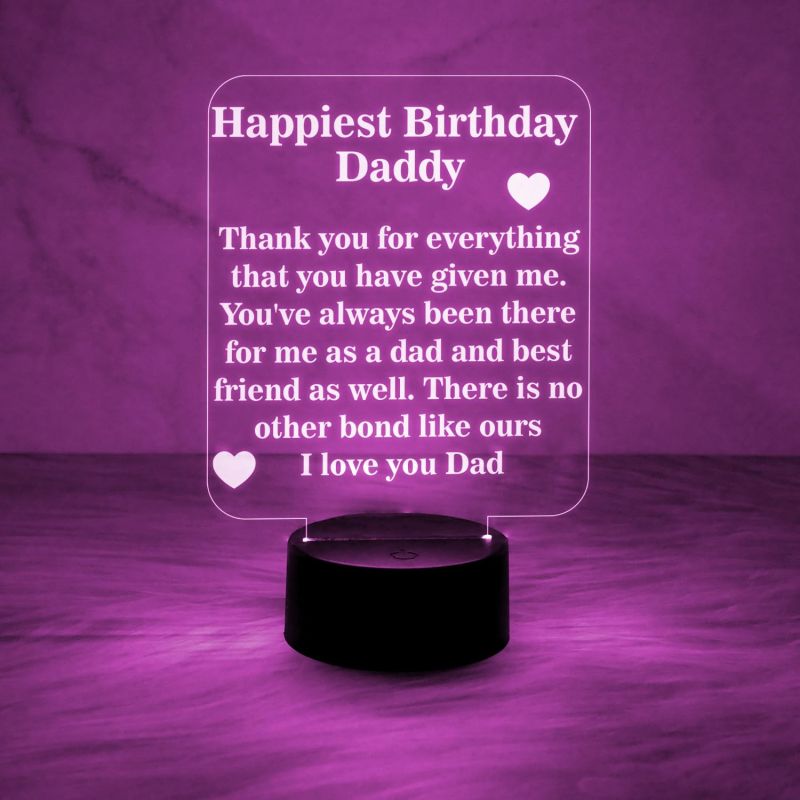 Happiest Birthday Daddy Engraved Quote Night Lamp Automatic Color Changing Light Birthday Gift for Dad