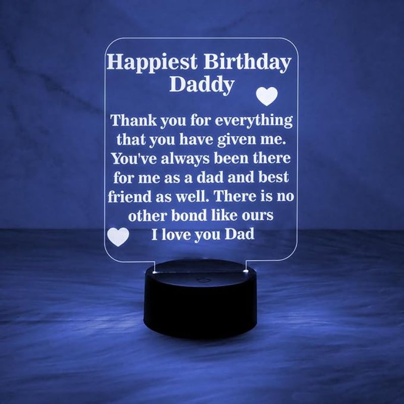 Happiest Birthday Daddy Engraved Quote Night Lamp Automatic Color Changing Light Birthday Gift for Dad