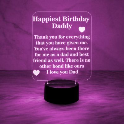 Happiest Birthday Daddy Engraved Quote Night Lamp Automatic Color Changing Light Birthday Gift for Dad