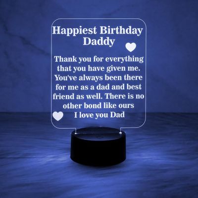 Happiest Birthday Daddy Engraved Quote Night Lamp Automatic Color Changing Light Birthday Gift for Dad