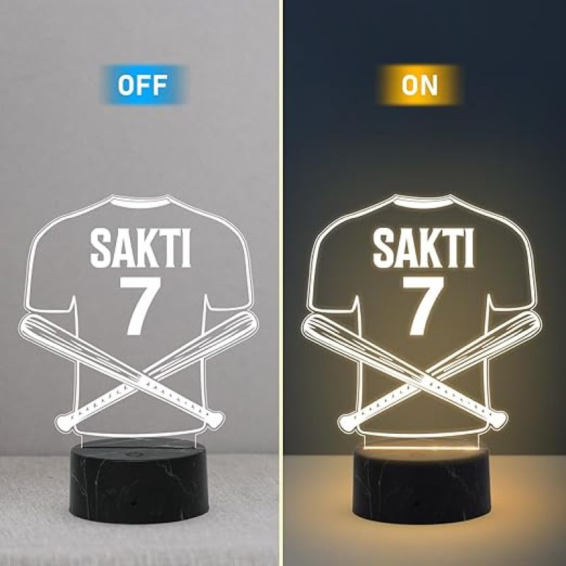 3D Illusion Base Ball Sport Night Lamp with Warm White Light Customized with Name Birthday Gift for Friend, Sport Player, Base Ball Lover