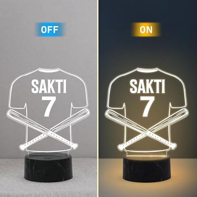 3D Illusion Base Ball Sport Night Lamp with Warm White Light Customized with Name Birthday Gift for Friend, Sport Player, Base Ball Lover