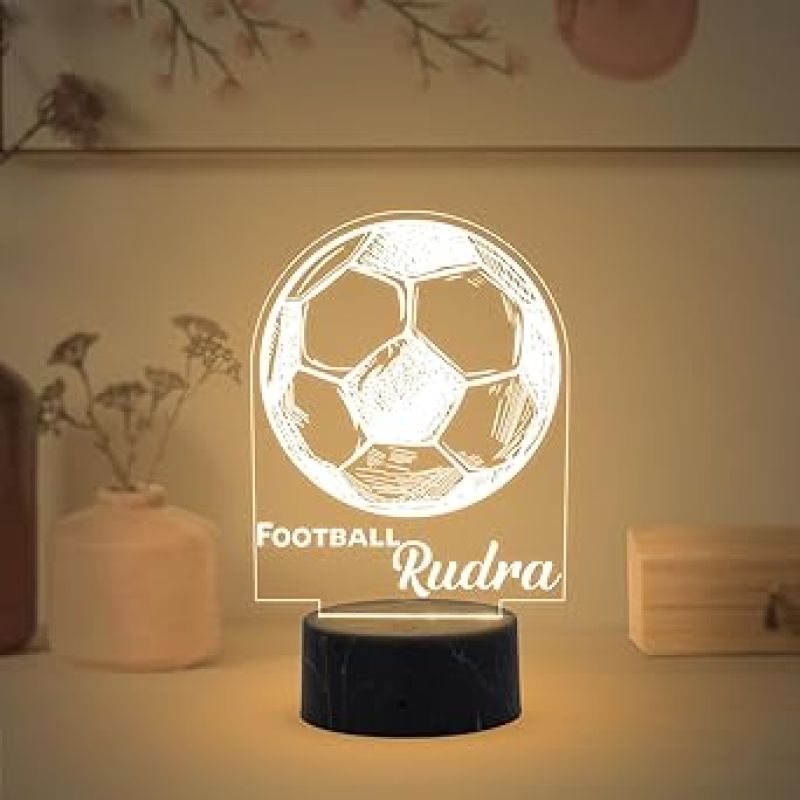 3D Illusion Football Sport Night Lamp with Warm White Light Customized with Name Birthday Gift for Sport Person, Friend, Kids & Gaming Room Decoe