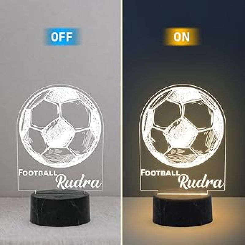 3D Illusion Football Sport Night Lamp with Warm White Light Customized with Name Birthday Gift for Sport Person, Friend, Kids & Gaming Room Decoe