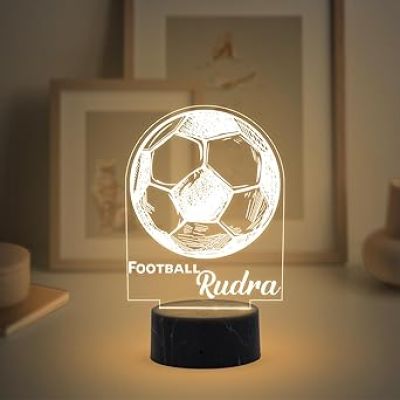 3D Illusion Football Sport Night Lamp with Warm White Light Customized with Name Birthday Gift for Sport Person, Friend, Kids & Gaming Room Decoe