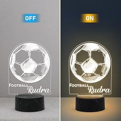 3D Illusion Football Sport Night Lamp with Warm White Light Customized with Name Birthday Gift for Sport Person, Friend, Kids & Gaming Room Decoe