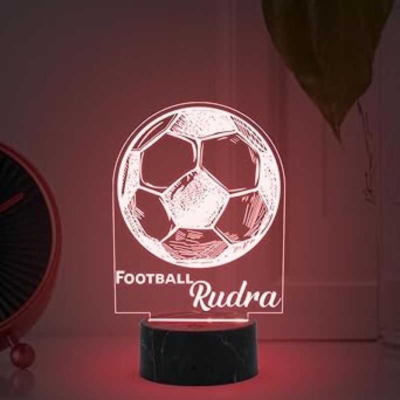 3D Illusion Football Sport Night Lamp with Multicolored Light Customized with Name Birthday Gift for Sport Person, Friend, Kids & Gaming Room Decoe