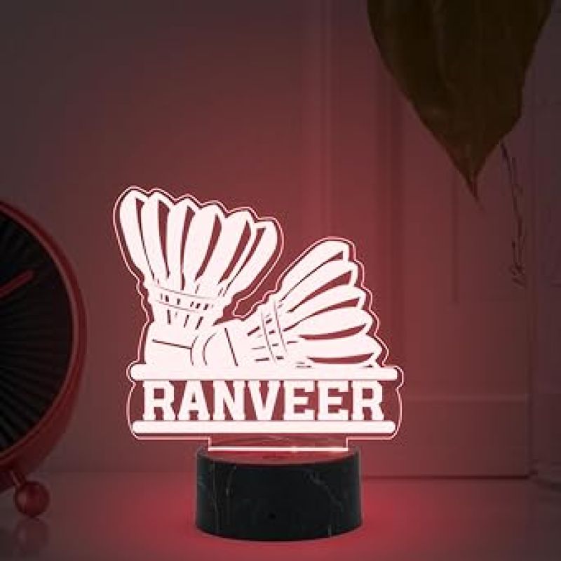 3D Illusion Badminton Shuttlecock Night Lamp with Multicolored Light Customized with Name Birthday Gift for Friends, Badminton Player, Gift for Sport Lover