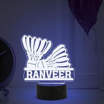3D Illusion Badminton Shuttlecock Night Lamp with Multicolored Light Customized with Name Birthday Gift for Friends, Badminton Player, Gift for Sport Lover