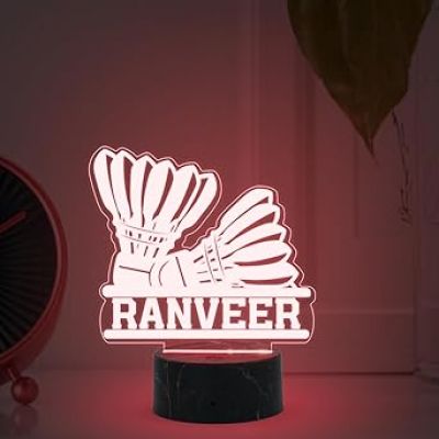 3D Illusion Badminton Shuttlecock Night Lamp with Multicolored Light Customized with Name Birthday Gift for Friends, Badminton Player, Gift for Sport Lover