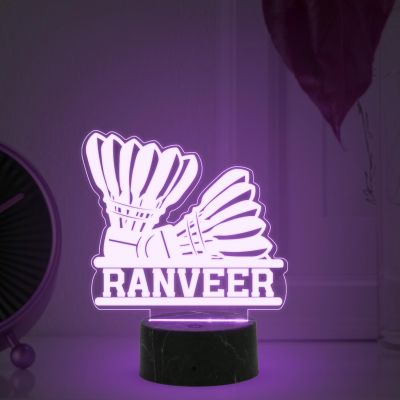 3D Illusion Badminton Shuttlecock Night Lamp with Multicolored Light Customized with Name Birthday Gift for Friends, Badminton Player, Gift for Sport Lover