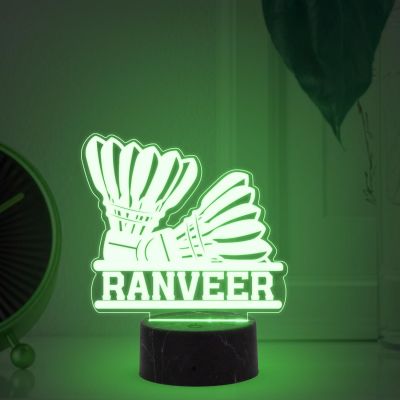 3D Illusion Badminton Shuttlecock Night Lamp with Multicolored Light Customized with Name Birthday Gift for Friends, Badminton Player, Gift for Sport Lover