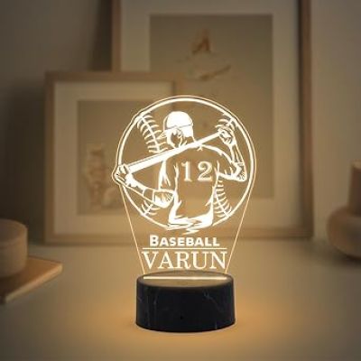 3D Illusion Baseball Sport Night Lamp with Warm White Light Customized with Name Birthday Gift for Friend, Sport Player, Base Ball Lover