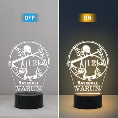 3D Illusion Baseball Sport Night Lamp with Warm White Light Customized with Name Birthday Gift for Friend, Sport Player, Base Ball Lover