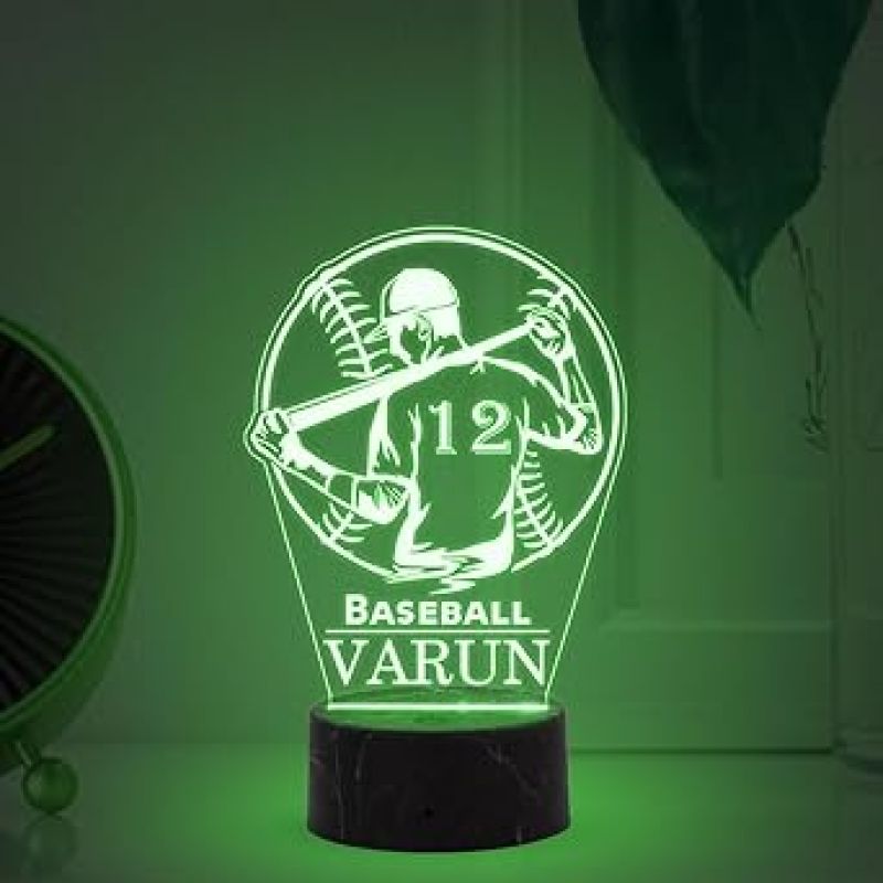 3D Illusion Baseball Sport Night Lamp with Multicolored Light Customized with Name Birthday Gift for Friend, Sport Player, Base Ball Lover