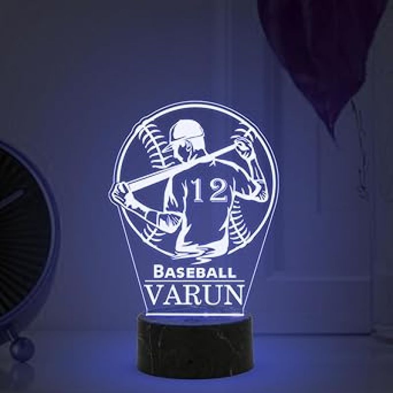 3D Illusion Baseball Sport Night Lamp with Multicolored Light Customized with Name Birthday Gift for Friend, Sport Player, Base Ball Lover
