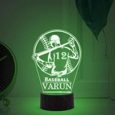 3D Illusion Baseball Sport Night Lamp with Multicolored Light Customized with Name Birthday Gift for Friend, Sport Player, Base Ball Lover