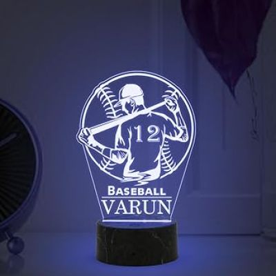 3D Illusion Baseball Sport Night Lamp with Multicolored Light Customized with Name Birthday Gift for Friend, Sport Player, Base Ball Lover