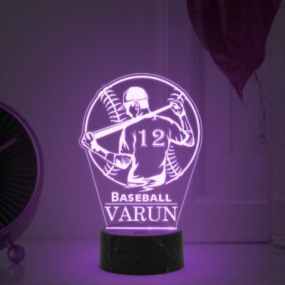 3D Illusion Baseball Sport Night Lamp with Multicolored Light Customized with Name Birthday Gift for Friend, Sport Player, Base Ball Lover