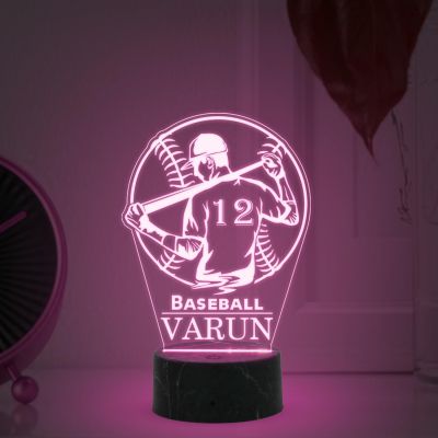 3D Illusion Baseball Sport Night Lamp with Multicolored Light Customized with Name Birthday Gift for Friend, Sport Player, Base Ball Lover