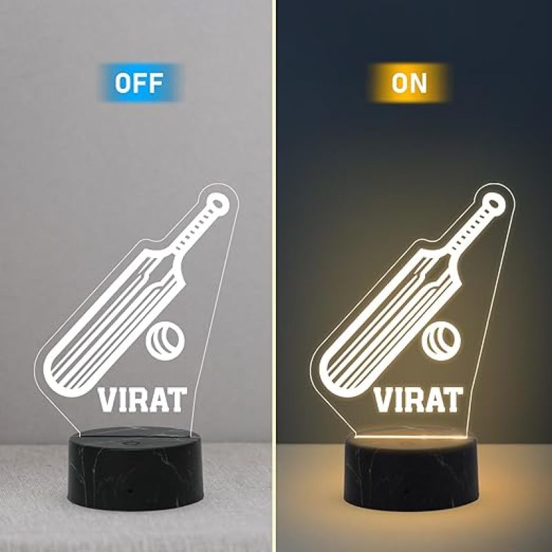 3D Illusion Cricket Sport Night Lamp with Warm White Light Customized with Name Birthday Gift for Friend, Sport Player, Cricket Lover