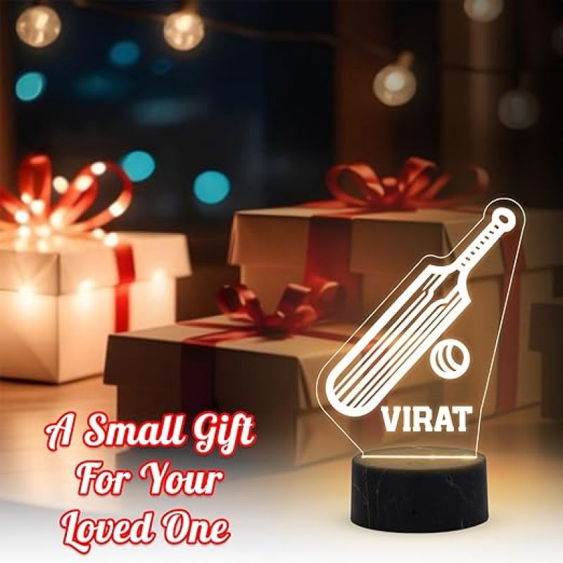 3D Illusion Cricket Sport Night Lamp with Warm White Light Customized with Name Birthday Gift for Friend, Sport Player, Cricket Lover