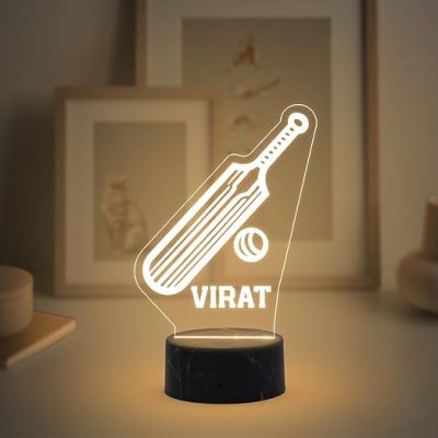 3D Illusion Cricket Sport Night Lamp with Warm White Light Customized with Name Birthday Gift for Friend, Sport Player, Cricket Lover
