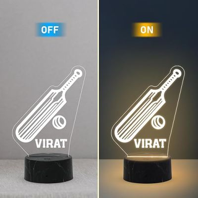 3D Illusion Cricket Sport Night Lamp with Warm White Light Customized with Name Birthday Gift for Friend, Sport Player, Cricket Lover